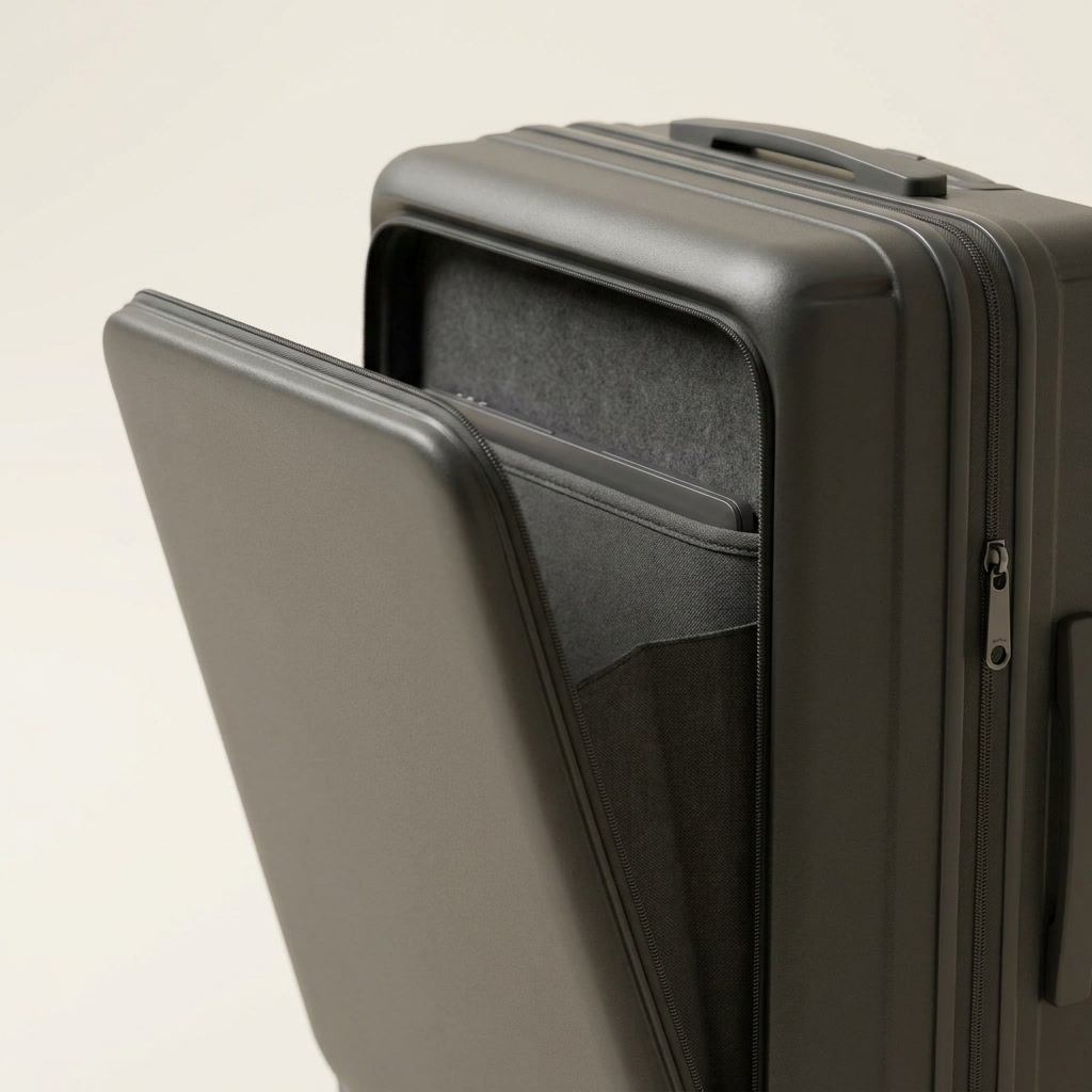 Compass front-open laptop pocket detail